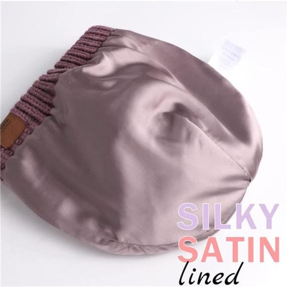 Womens Satin Lined Winter Beanie Hats Cable Knit Beanie for Men Silk Lining Thic main image 4